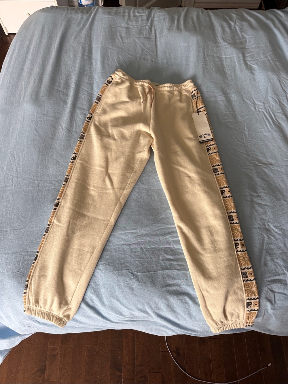 Billabong Cream Sweatpant with Floral-Print Side Trim